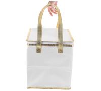 IMUSINICE Insulated Food Storage Bag with Carry Handle, 10-Inch White and Gold Thermal Cake and Pizza Packing Bag, Food Preservation Cooler for Fresh Seafood and Takeout