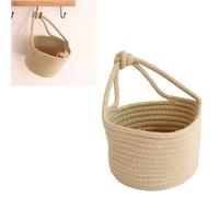 IMUSINICE Khaki Cotton Rope Hanging Storage Basket, Round Woven Sundries Organizer for Home Accessories, Small Stuff Basket Suitable for Shelves and Wall Hanging