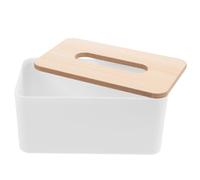 IMUSINICE Rectangular Tissue Box Holder Cover for Living Room and Bedroom, White Pp and Wood Material, Fits Standard Size Tissue Boxes with No Burrs, Simple Style Napkin Storage Dispenser