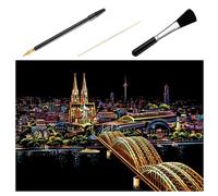IMUSINICE Scratch and Gold-Plated Brush DIY 4pcs Cologne Cathedral Picture Night Scene on Paperboard with Scratch Pen for Home Decoration and Desk Display