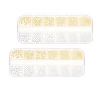 IMUSINICE Steel Nail Art Charms 12-Grid Box Organised Packaging 2 Boxes with Mixed Sizes and Silver Colour Elegant 3D Nail Studs Random Color for Daily Wear and Salon Use