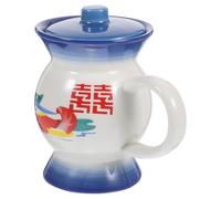 IMUSINICE Vintage Ceramic Water Cup 400ml with Spoon, Spittoon Shape Multipurpose Mug for Home and Party, Retro Blue Coffee Cup with Storage Feature