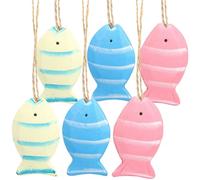 IMUSINICE Wooden Fish Nautical Rustic Design Wall Decor Hanging Ornaments 6pcs Mediterranean Style Easy Hanging Beach Theme Decoration for Lake House or Theme Party