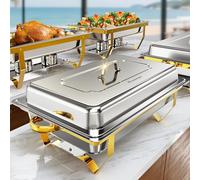 IMXSUMDA 4 Pack Chafing Dishes for Buffet | 9.5QT Stainless Steel Food Warmer with 4 Full Size Pans | Roll-Edge Design | Elegant Gold & Silver Catering Chafer for Parties/Events/Weddings