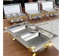 IMXSUMDA Chafing Dish Buffet Set 4 Pack, 9.5 QT Stainless Steel Chafing Dishes for Buffet Elegant Gold and Silver Colors Catering Chafer Warmer Set with Full,Half,1/3 Food Pan, for Parties Wedding