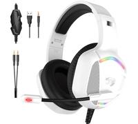 IMYB Gaming Headset with Microphone for Pc, Xbox One Series X/s, Ps4, Ps5, Switch, Stereo Wired Noise Cancelling Over-Ear Headphones with Mic, RGB, for Computer, Laptop, Mac, Nintendo, Gamer (White)