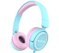 IMYB Kids Headphones, V1 Foldable Headphone for kids, Wired Stereo Tangle-Free On-Ear Headphones for School/Boys/Girls/Toddlers/Childrens/Teens/Ipad/Tablet/Kindle/Phones/Travel/Plane Blue pink