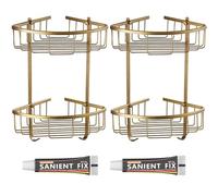 ImyHok Brass Shower Caddy Bathroom Storage Baskets Antique Bronze Corner Shelves 2 Tier Shower Rack Rust Free Shampoo Holder Bath Tidy Organiser Accessories Wall Mounted Screw in