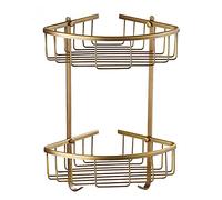 ImyHok Brass Shower Caddy Bathroom Storage Baskets Antique Bronze Corner Shelves 2 Tier Shower Rack Rust Free Shampoo Holder Bath Tidy Organiser Accessories Wall Mounted Screw in