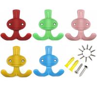 ImyHok Colorful Kids Wall Hooks Coat Hook Towel Rack Cute Double Hooks Wall Mounted for Hanging Backpack Key in Children's Room Nursery Decorative 5 Pack (Colorful)