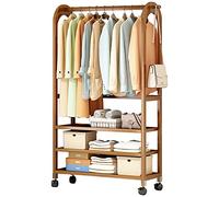IMYOGI Clothes Rail Rack Heavy Duty 3 Tier Wooden Clothes Rack with Storage and Wheels Ideal for Bedroom Laundry Room Showroom 90x28x172cm