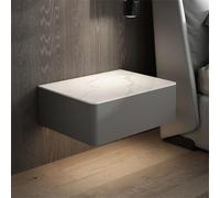 IMYOGI Exquisite Floating Nightstand with Drawers, Wall-Mounted Night Table, Mini Wall Cabinet with Stone Top, Dark Gray, 15.7x15.7x7.5in - Modern Bedroom Storage Solution