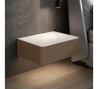 IMYOGI Exquisite Floating Nightstand with Drawers, Wall-Mounted Night Table, Modern Mini Wall Cabinet with Stone Top, Coffee Color, 15.7x15.7x7.5in, Stylish Bedroom Storage Solution