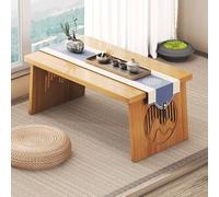 IMYOGI Exquisite Folding coffee table, no assembly required, carved pattern of ancient rhymes, wide tabletop, raised base, ideal for tea rooms and balconies - Wood color