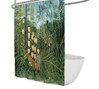 IMYOGI Exquisite Tropical Botanical Forest Shower Curtain Set The Fight Between a Tiger and a Buffalo Famous Paintings Print Fabric Shower Curtain 150x180