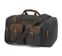 Imyth 60L Large Capacity Leather Duffle Bag - Classic Vintage Expandable Canvas Weekend and Overnight Travel Bag, Airplane Carry-On Luggage (Black)