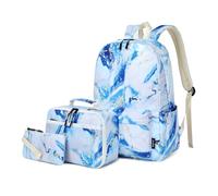 Imyth Backpack for Teen Girls School Gift Bookbag Lunch Box Pencil Bag 3 in 1 Set, marble Blue, L, School