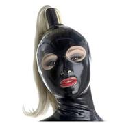 IMZAUYH AC894 Latex, Mask, Black, Black, Hanging, Plush, Ponytail, Blonde Hair, 0.02 inches (0.4 mm), For Men, Women, Headcover, Back, Zipper, Sexy, Elastic, Handmade,