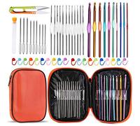 54 Pcs Crochet Needles Set, Crochet Hooks Kit with Storage Case, Ergonomic Knitting Needles Blunt Needles Stitch Marker DIY Hand Knitting Craft Art Tools for Beginners