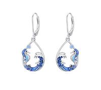 IMZM Ocean Animal Leverback Dangle Earrings, Sea Turtle/Seahorse/Shark Hypoallergenic Drop Earring, Beach Jewelry, Anniversary Birthday Gift for Mom Wife Daughter Grandma Sister Her, M, Base, Cubic