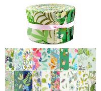 iMzoon 40 Pcs Jelly Roll Fabric Strips for Quilting Sewing,2.6 Inch Precut Cotton Floral Fabric Strips Bundles with Wavy Edges,Leaf Green