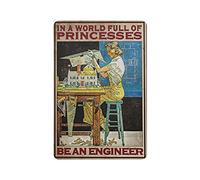 In A World Full of Princesses, Be An Engineer, Girl Motivational Tin Signs Retro Funny Metal Sign Vintage Wall Art for Kitchen Garden Bathroom Farm Home Coffee Decor Tin Sign, 8x12 inches