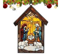 - In Acrylique Sur Le Thème De La Crèche Noël, Vitrail Robuste pour la Fenêtre - - de Jardin Avec Des Couleurs Vives pour Les Décorations de Fêtes de Noël