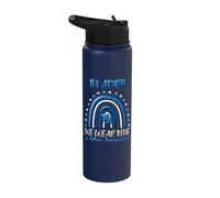 in April We Wear Blue Puzzle Rainbow Autism Awareness Stainless Steel Insulated Water Bottle
