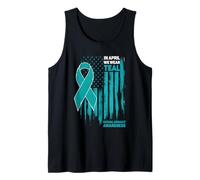 in April We Wear Teal Sexual Assault Awareness American Flag Tank Top