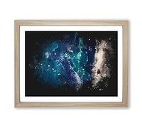 In Awe Of The Ocean Paint Splash Modern Art Framed Print | A4 Oak Framed Wall Art | Ready to Hang | Modern Nautical Picture | Living Room Bedroom Lounge Office