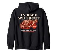 In Beef We Trust BBQ Steak Grill Master Funny Keto Carnivore Zip Hoodie