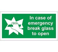 in Case of Emergency Break Glass to Open Safety Sign - Self Adhesive Sticker 100mm x 50mm