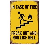 In Case Of Fire Freak Out And Run Like Hell Funny Warning Tin Sign Fire Drill Safety Rules Man Cave Decor for Restaurant Cafe Pub Rustic Kitchen Shop Coffee Decor 8x12 Inch