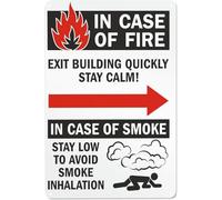 in Case of Fire Sign Exit Building Quickly, Stay Calm! in Case of Smoke Stay Low to Avoid Inhalation Tin Warning Metal Sign Vintage Wall Decor for 8x12 Inch