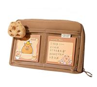 IN Chenthy Cute Capybara Cosmetic Bag Set, 12 Compartments 90° Opening, Including Plush Doll + Stickers*20 + Brooches*2 + Notepad*1 + Keychain*1, Brown, One Size