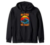 In Code We Trust Retro Programmer Sunset Coder Zip Hoodie