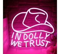 In Dolly We Trust Neon Sign, Pink Cowgirl Hat LED Signs, Country Retro Style Western Wall Art, USB Powered for Teen Bedroom Man Cave Party Aesthetic Christmas Birthday Gift(12.9 * 13.3in)