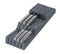 in-Drawer Knife Block - Bamboo Knife Drawer Organizer for Kitchen - Fits 5 Long + 6 Short Knives, Store Knives with Blades Pointing Down - Wooden Steak Knife Holder Without Knives (Grey)