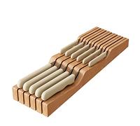In-Drawer Knife Block Organizer - Bamboo Wood Drawer Knife Organizer-Protecting Knife Organizer Block Holds Up To 11 Knives(Not Included)
