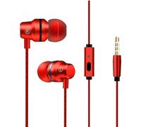 In Ear Wired Headphones, Hifi Stereo Noise Isolating & Volume Control Headset With Microphone | Super Strong Bass Tangle-Free Cable, 3.5 mm Jack Wired Earphones for I-phone Android (Red)