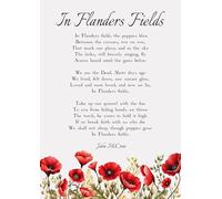 In Flanders Fields Remembrance Day Poem Art Print with Red Poppies, John McCrae World War I Memorial Verse, Literary Wall Decor. Size A4