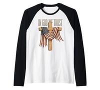 in God We Trust American Flag Cross Raglan Baseball Tee