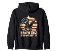 In God We Trust My Dog Watches My Six American Flag Zip Hoodie