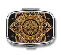 in Gold and Black Pill Box Travel Pill Organizer 2-Compartment with Mirror Design Portable Square Medicine Case for Vitamins, Jewelry & Essentials Durable Pocket Pillcase for Purse, Camping