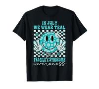 In July We Wear Teal Fragile X Syndrome Groovy Smile Face T-Shirt