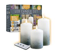 iN LED Candles Flickering | Grey & White Ombre Flickering LED Candles | Electric Flameless Candle with Remote Control - Battery Operated (Set of 3)