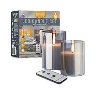iN LED Candles | LED Candles Flickering | Grey Reflective Glass | Electric Flameless Candle with Remote Control - Battery Operated (Set of 2)
