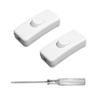 In Line Switch for Lamps, 2 Pack Switch Double Pole Switching Torpedo Swi tch Inline Cord Accepts 2 or 3 Core Round or Flat Wire 250V Easy Installation for Desk Lamp/Light/Bulb Swi tching (White)