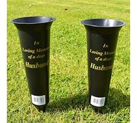 In Loving Memory 2 x of a dear Husband Verse Graveside Memorial Grave Spiked Flower Vase Durable Plastic with Gold Lettering