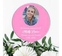 In Loving Memory" Customisable Black Acrylic Grave Sign with Photo - Personalised Memorial Tribute for Grandad, Dad, Mum, or Nanny (Pink)
